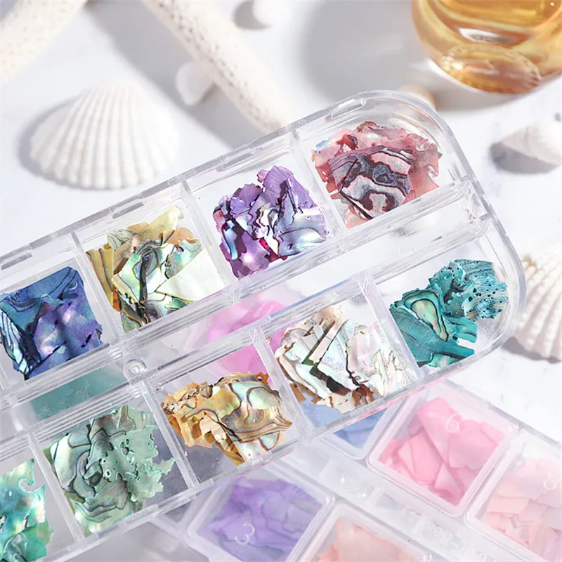 12 Grid Glitter Abalone Shell Flakes For Nail Art Decoration