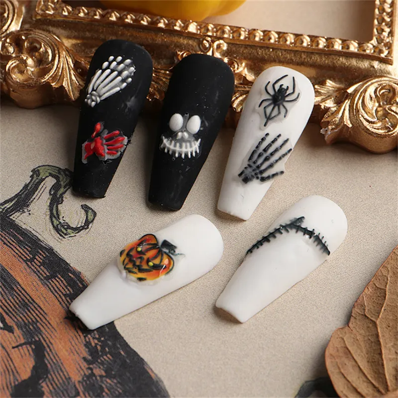 Halloween 5D Spider Web Pumpkin Skull  Nail Stickers