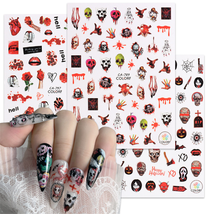 Halloween Skull Red Lips Nail Sticker