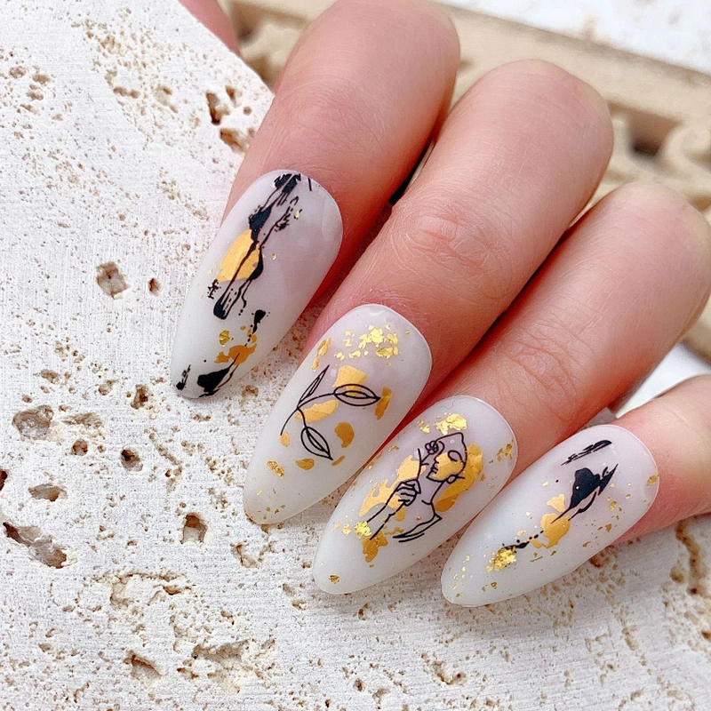Hot Gold Leopard Pattern Black Gold Rose Gold Plant Abstract Lines Nail Stickers