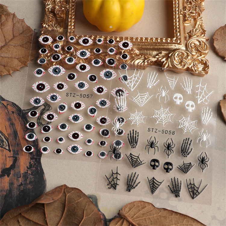 Halloween 5D Spider Web Pumpkin Skull  Nail Stickers