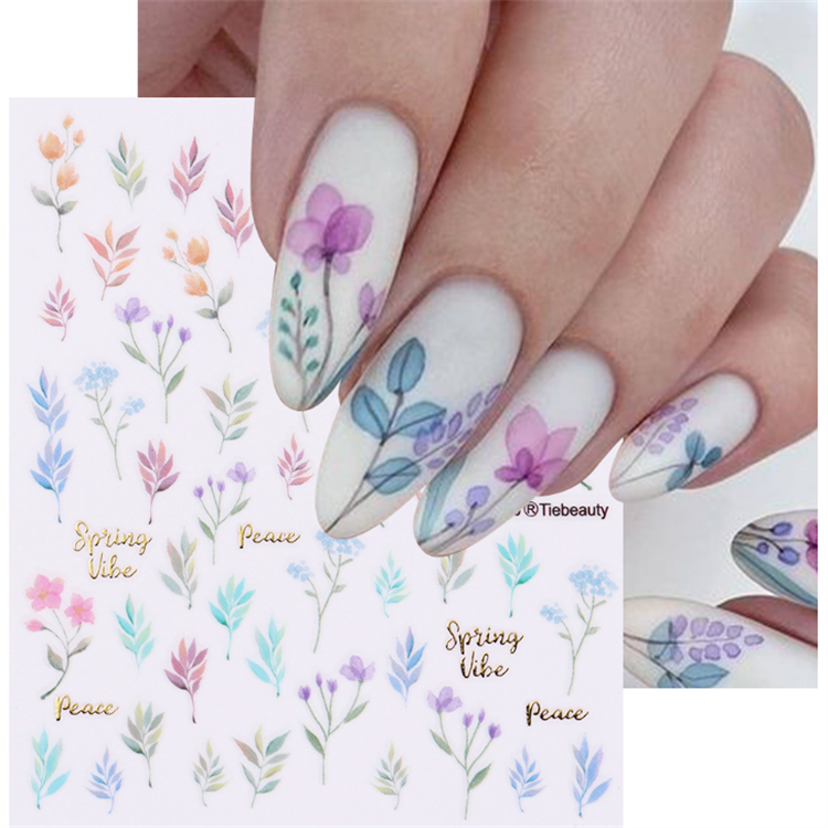 Spring Flower Color Leaf Nail Stickers