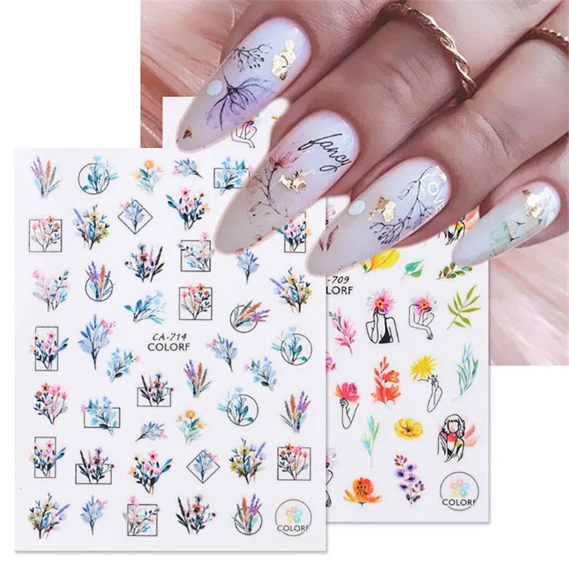 Spring Flower Color Leaf Nail Stickers