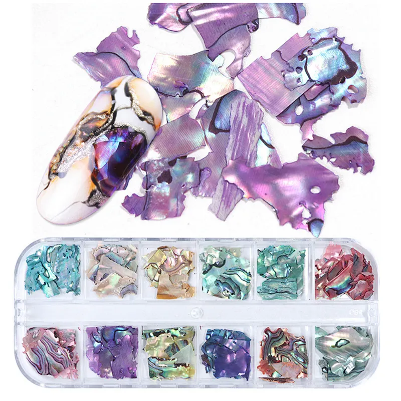 12 Grid Glitter Abalone Shell Flakes For Nail Art Decoration