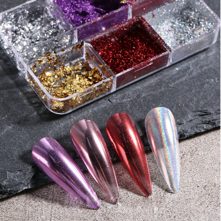6 Grids Laser Mirror Foil Powder Set