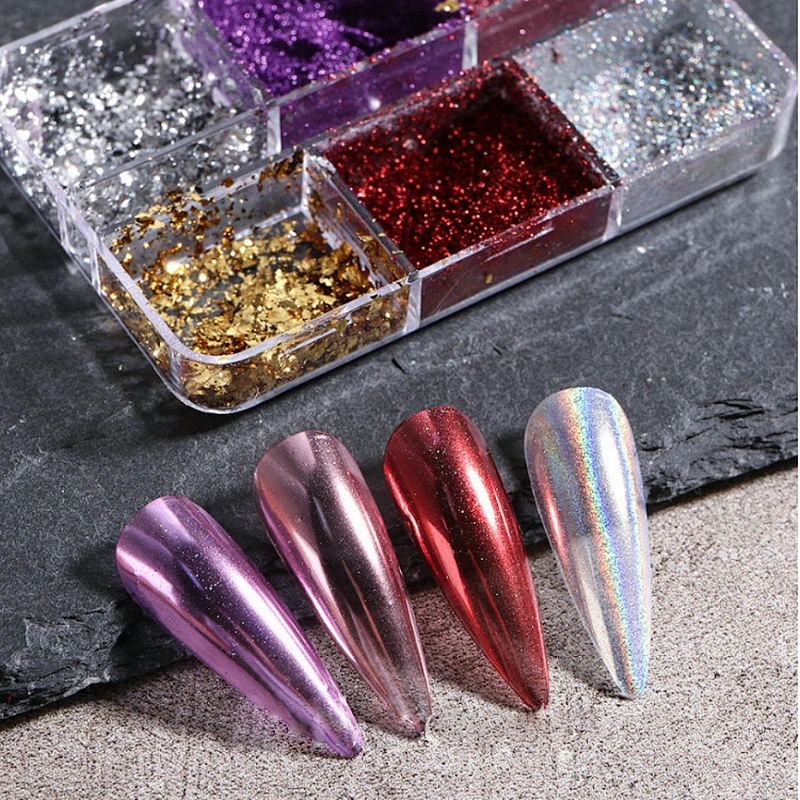 6 Grids Laser Mirror Foil Powder Set