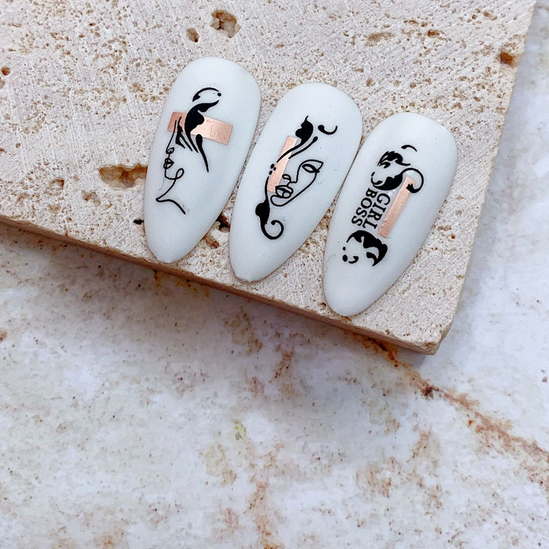 Hot Gold Leopard Pattern Black Gold Rose Gold Plant Abstract Lines Nail Stickers