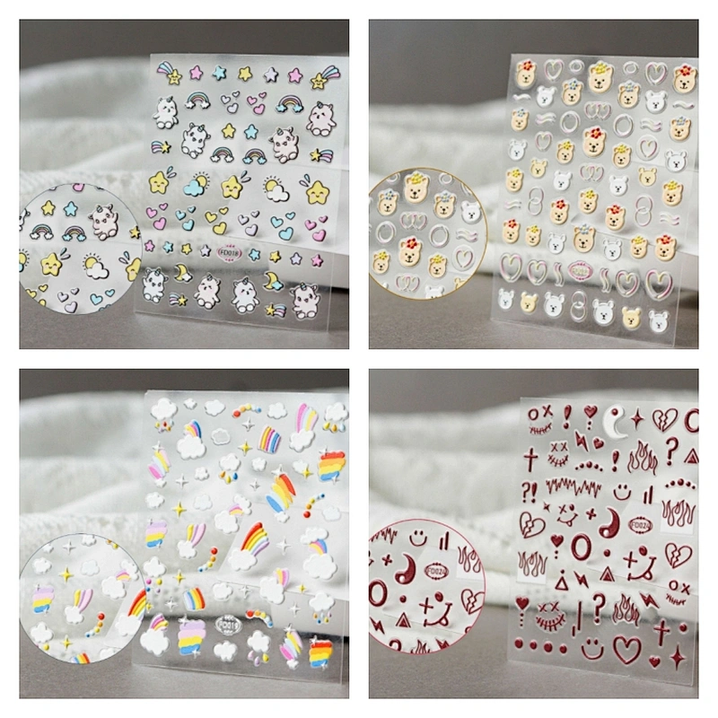 5D Flower Cookie Emoji Face Relief Nail Stickers