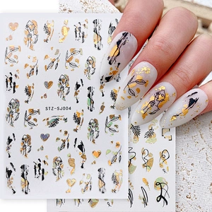 Hot Gold Leopard Pattern Black Gold Rose Gold Plant Abstract Lines Nail Stickers