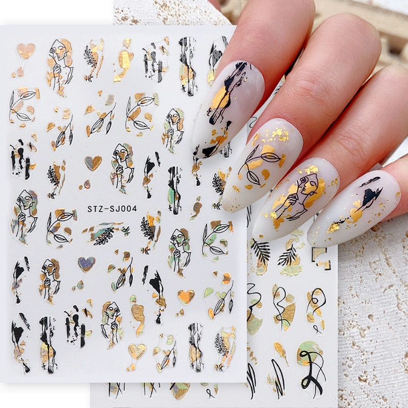 Hot Gold Leopard Pattern Black Gold Rose Gold Plant Abstract Lines Nail Stickers