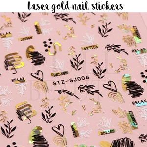 Hot Gold Leopard Pattern Black Gold Rose Gold Plant Abstract Lines Nail Stickers