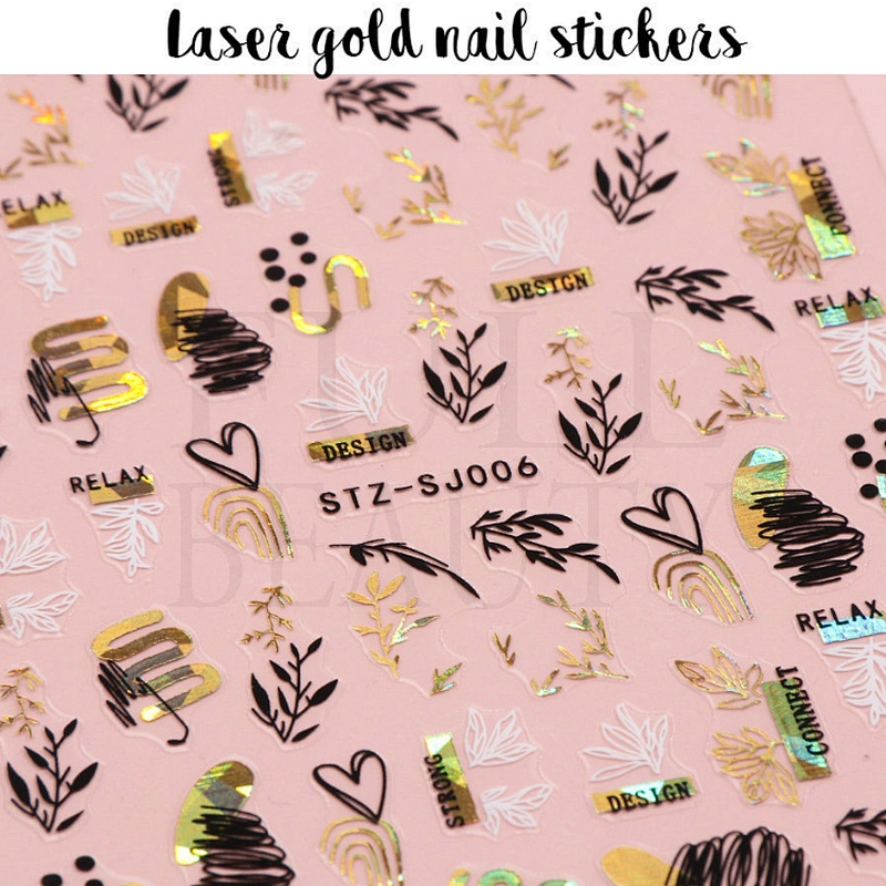 Hot Gold Leopard Pattern Black Gold Rose Gold Plant Abstract Lines Nail Stickers