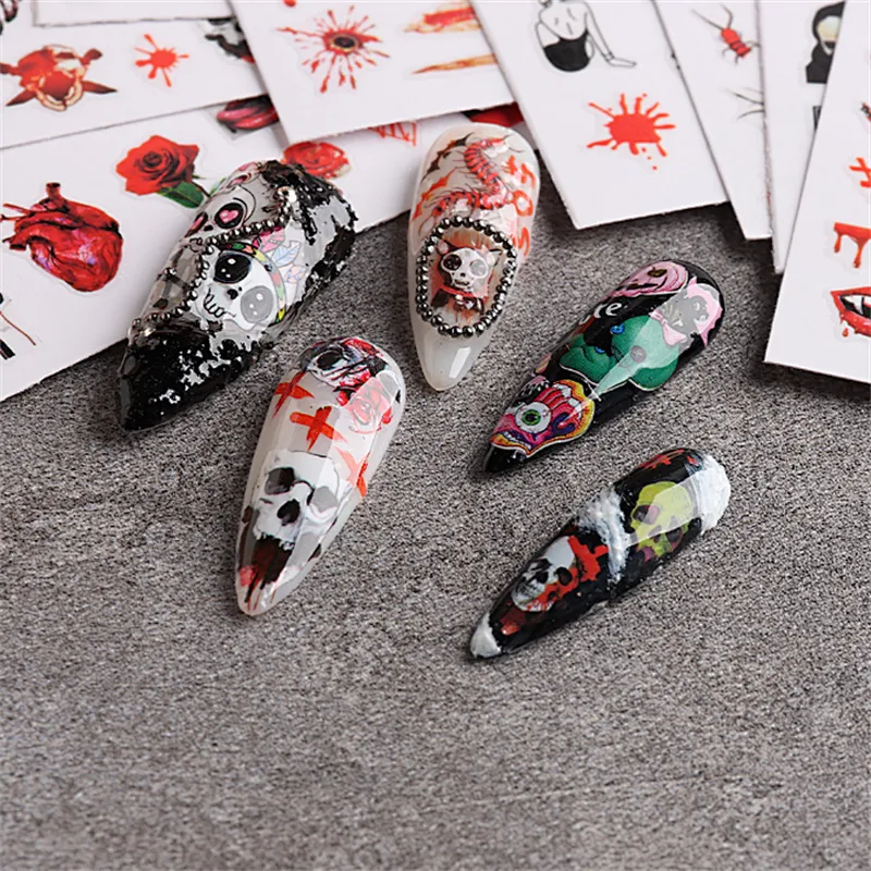 Halloween Skull Red Lips Nail Sticker