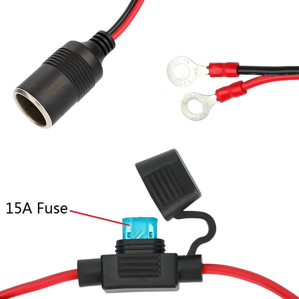 Battery powered extension cord with inline fuse Car charger extension