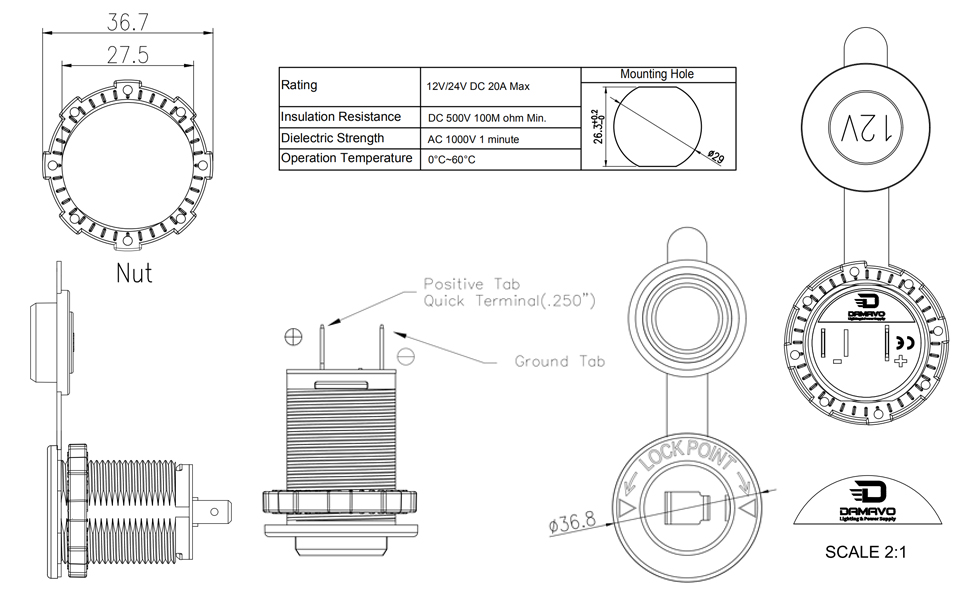 toma de corriente del coche, toma de corriente de 12v, Toma de corriente de 12v para coche