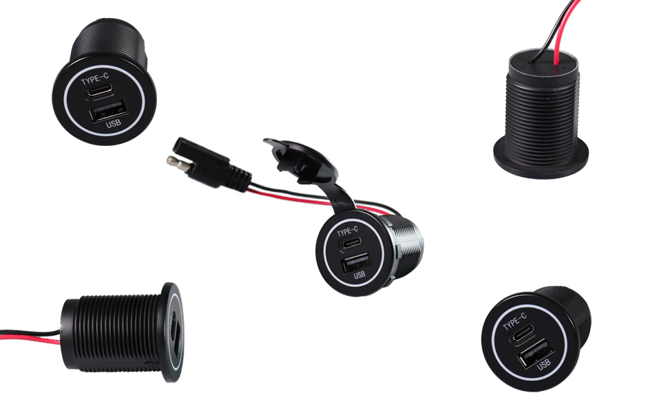 DAMAVO פאנל קדמי usb c, מטען חכם לרכב, מתאם usb c לרכב