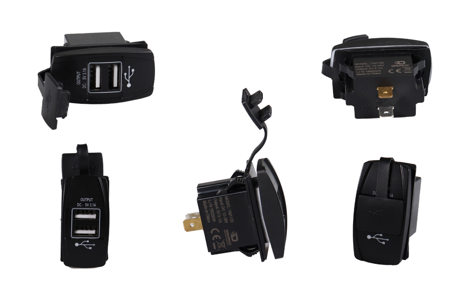 dual port car charger,12v power plug,USB rocker switch