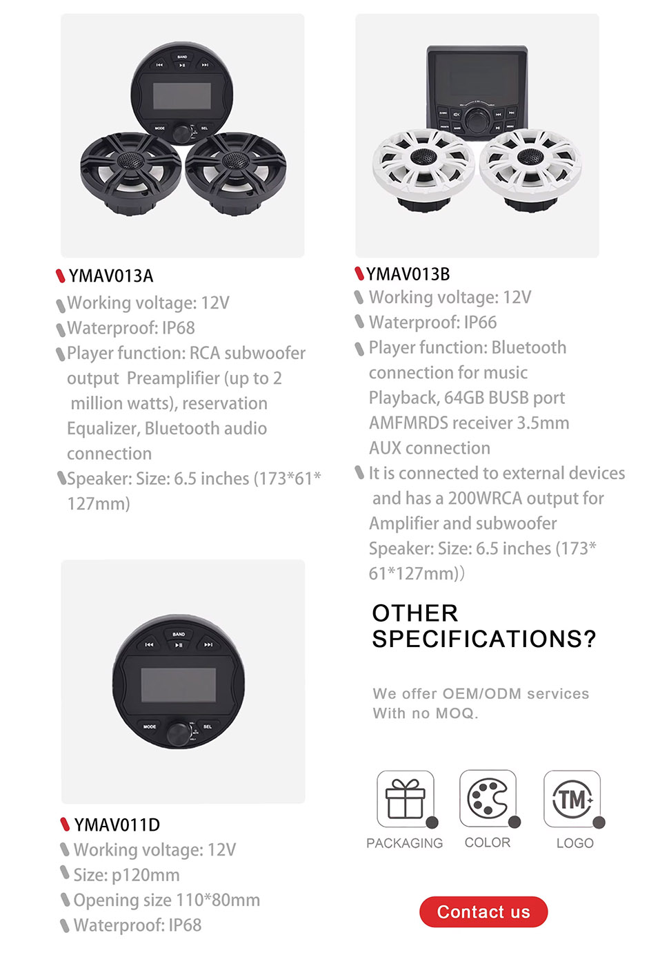 DAMAVO waterproof marine speakers,ATV Bluetooth waterproof speakers,waterproof DJ speakers ODM