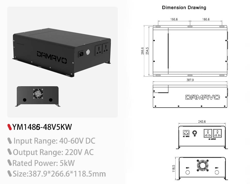 DAMAVO 5000w bidirectional power inverter pure sine wave