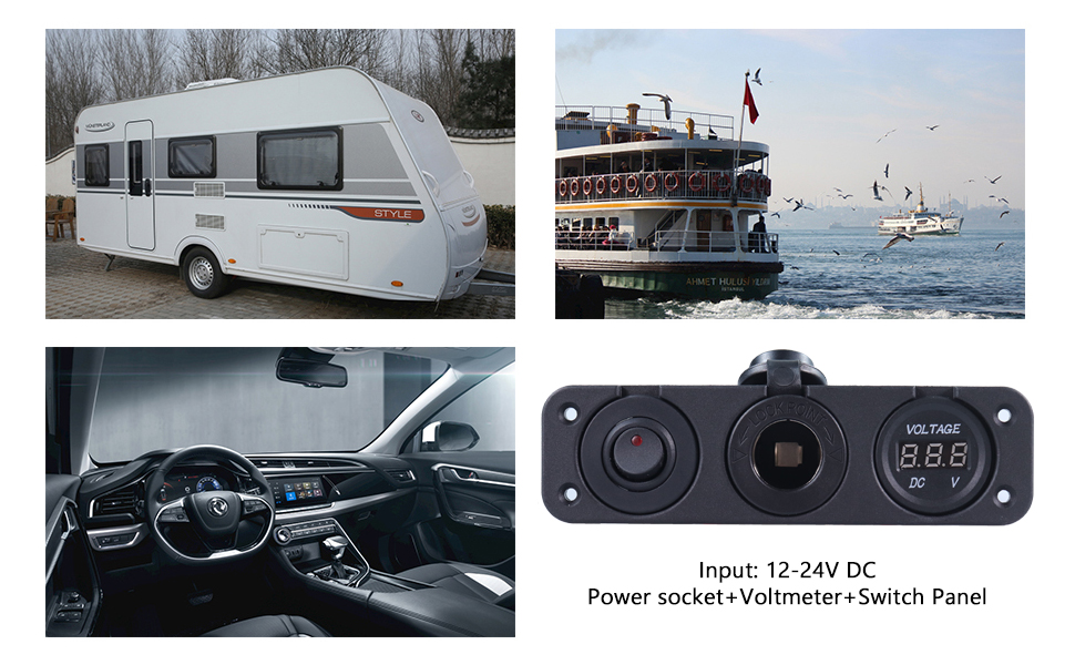 12-Volt-Adaptersteckdose, Auto-Voltmeter-Messgerät, Zubehörsteckdose im Auto in car drawing-DAMAVO
