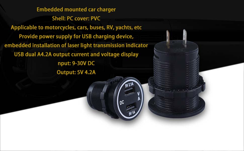 high quality car usb socket，flush mount 12v socket,voltmeter with charger