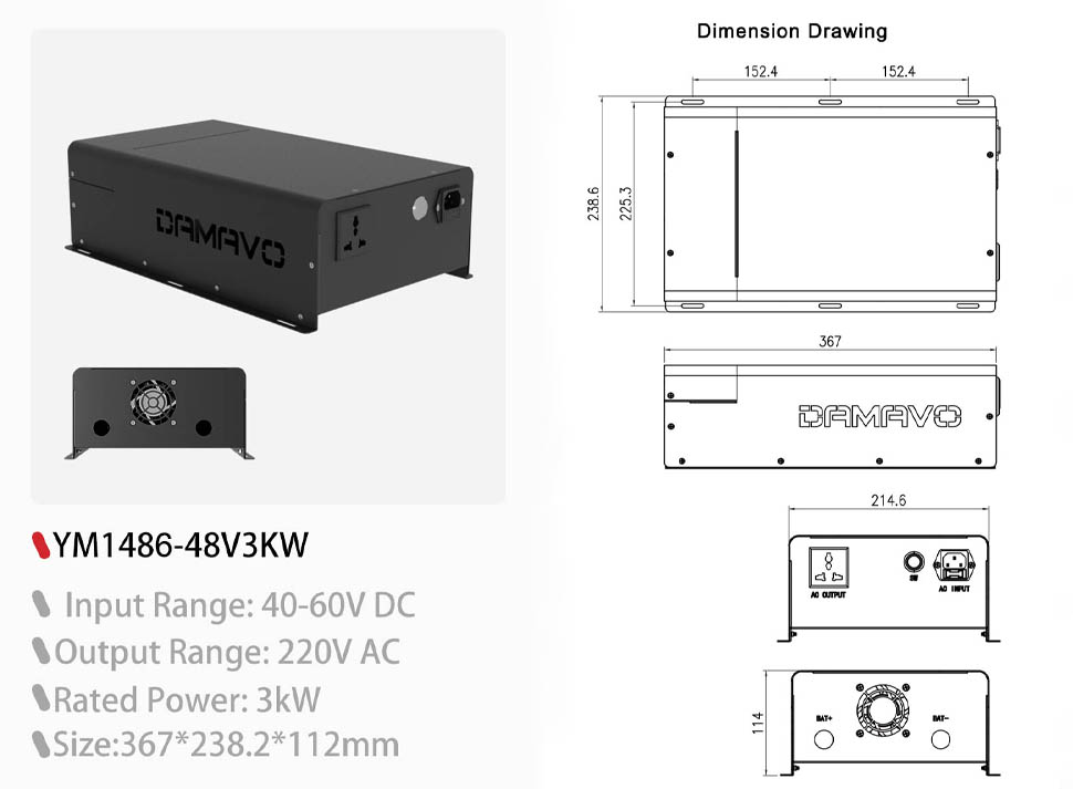 DAMAVO 3000 watt inverter pure sine power wave
