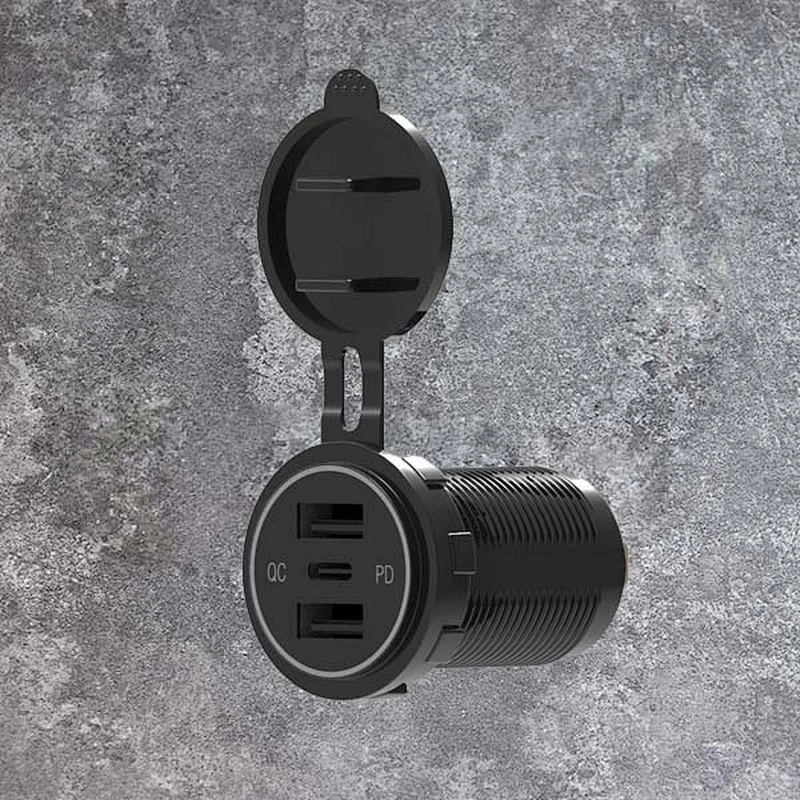 DAMAVO 3 พอร์ต USB ที่ชาร์จแบตในรถกับอะแดปเตอร์เต้าเสียบ PD + QC A + C อะแดปเตอร์