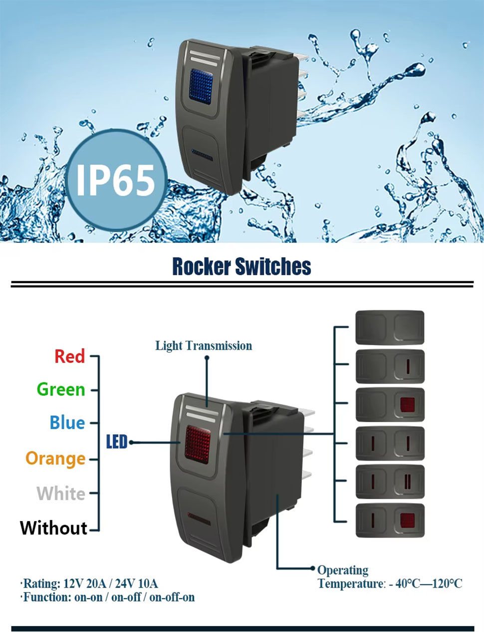 DAMAVO waterproof rocker,switch boat rocker switch,dpdt rocker switch ODM