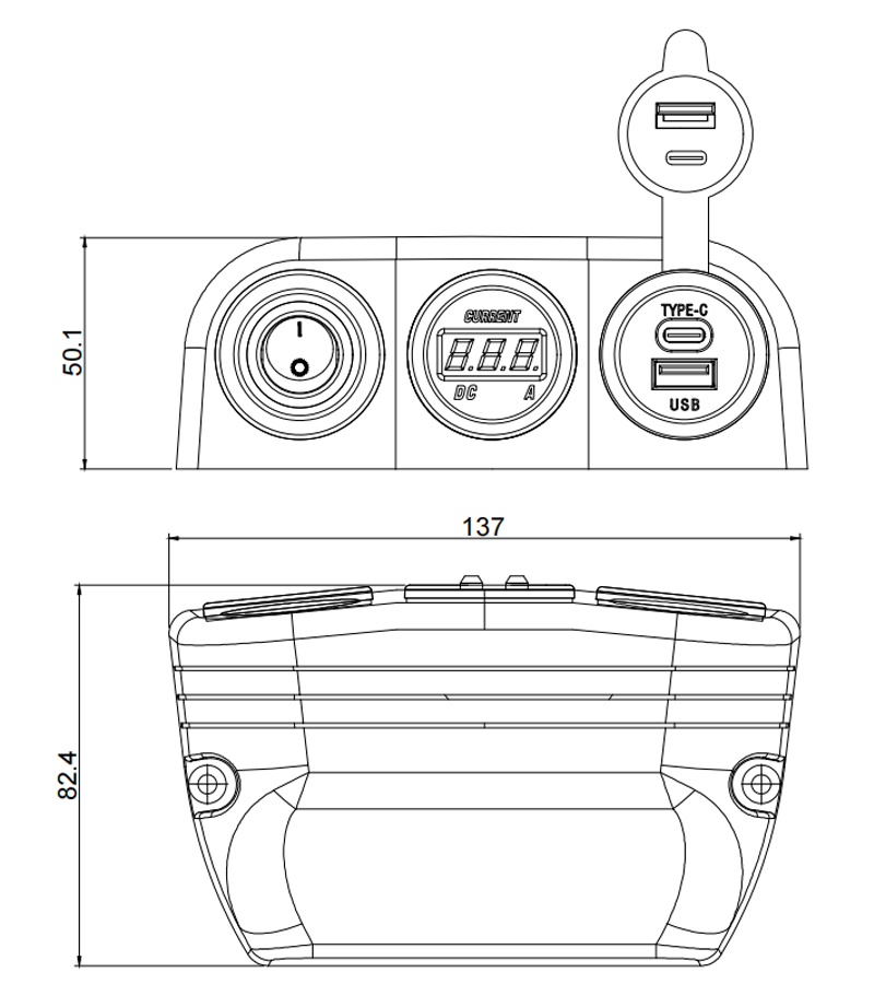 DAMAVO Panel de interruptor basculante de 12 V, adaptador de coche USB tipo C, cargador de coche USB de alta corriente