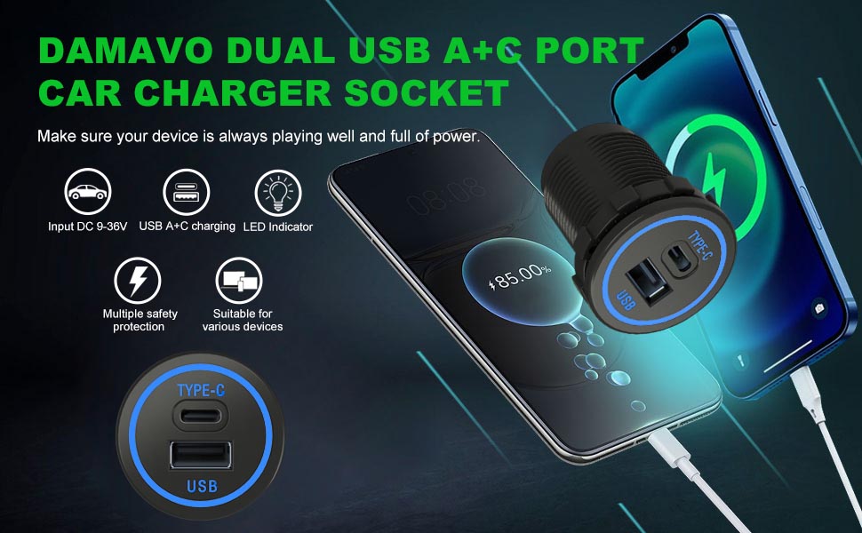 カーチャージャー USB C, デュアル USB カーチャージャー, 12V USB C CE