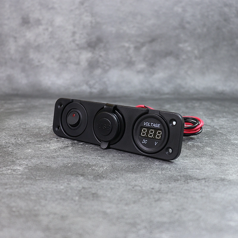 DAMAVO USB power outlet automotive 12V volt flush mount with voltmeter & switch
