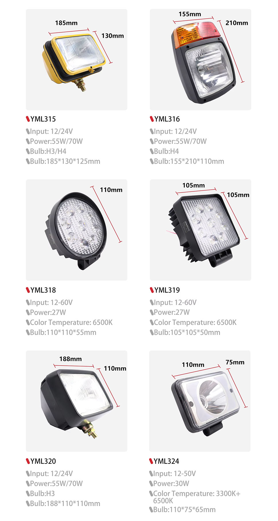 DAMAVO truck work lights,OEM 12 volt LED work lights,24 volt LED work lights odm