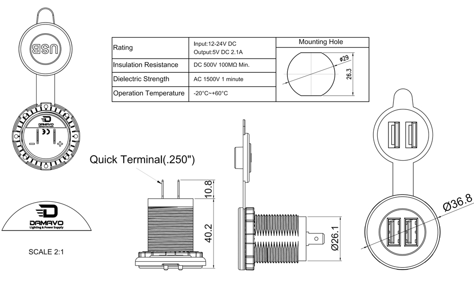 USB port for motorcycle,dual car charger adapter, dual 12v car adapter 