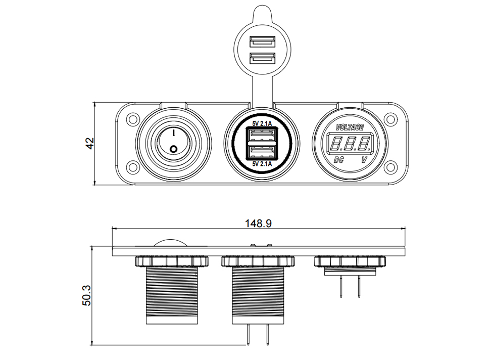 DAMAVO Prise de courant USB automobile, montage encastré USB 12 V, prise USB 12 volts manufacturer
