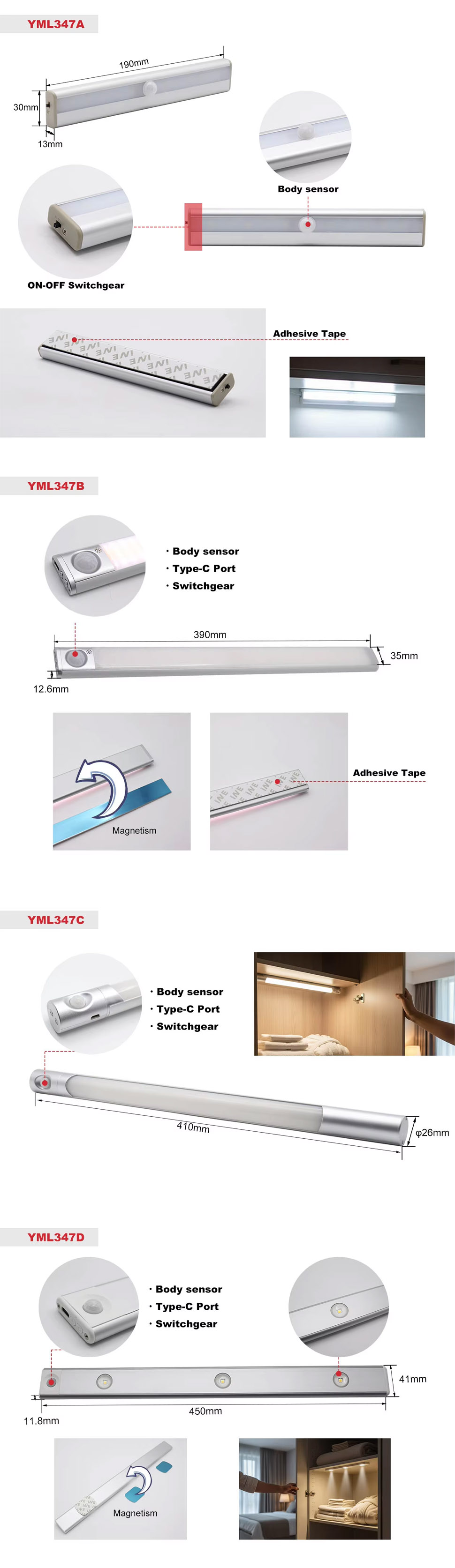 DAMAVO Closet LED Strip Motion Sensor Light ODM