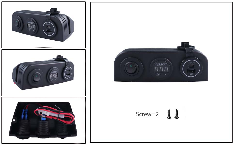 Panel de interruptor basculante de 12 V, adaptador de coche USB tipo C, cargador de coche USB de alta corriente