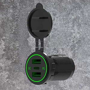 شاحن سيارة DAMAVO 3 منافذ USB ولاعة إلى مهايئ مخرج PD + QC A + C