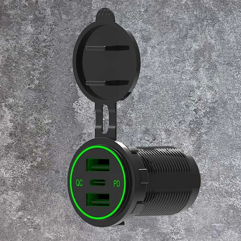 شاحن سيارة DAMAVO 3 منافذ USB ولاعة إلى مهايئ مخرج PD + QC A + C