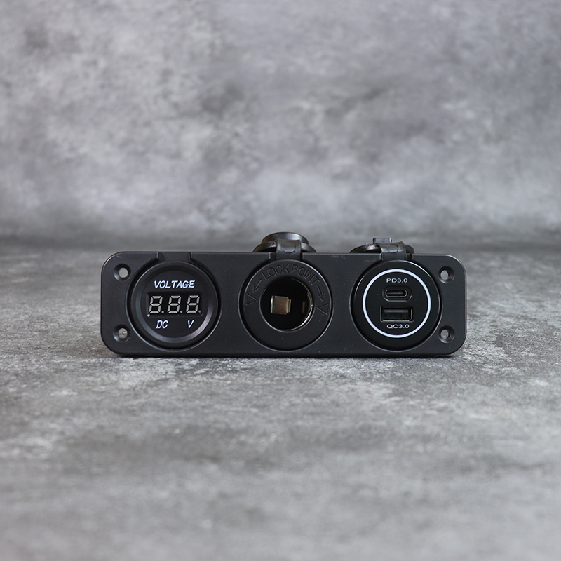 DAMAVO Car charger with type C port voltmeters and switches panel mount
