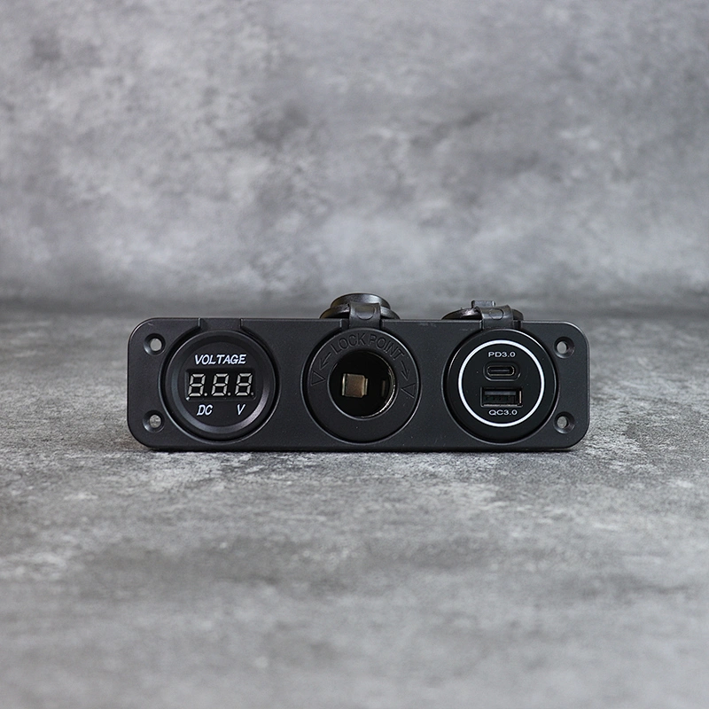 DAMAVO Car charger with type C port voltmeters and switches panel mount