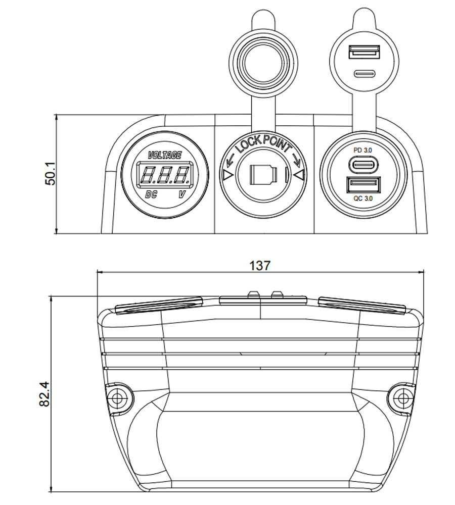 منفذ شحن USB RV ، منفذ RV USB C ، مقياس جهد RV-DAMAVO