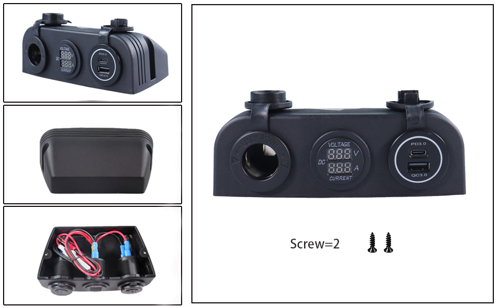12V car adapter to outlet, Type-C charger for car, 12V DC voltmeter manufacturer-DAMAVO