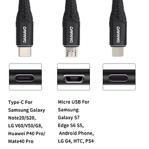 DAMAVO สายชาร์จ USB ชนิดสายดาต้า 5 พิน USB 3 in 1