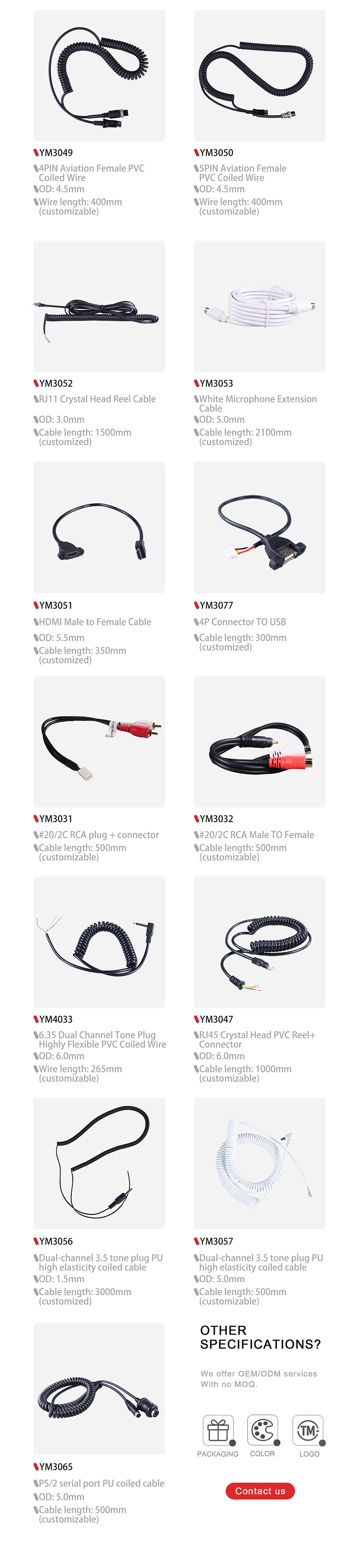 DAMAVO coiled audio extension cable,coiled XLR cable,4 wire coiled cord OEM