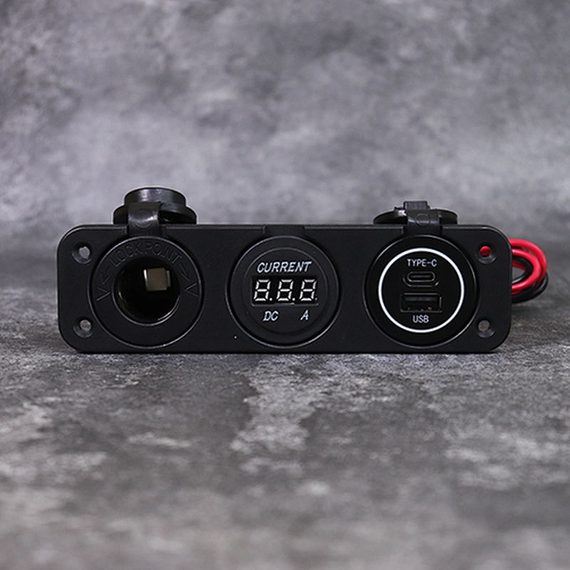 DAMAVO USB C 18W 24V شاحن سيارة شاحن متنقل + Ammeter + مقبس كهرباء