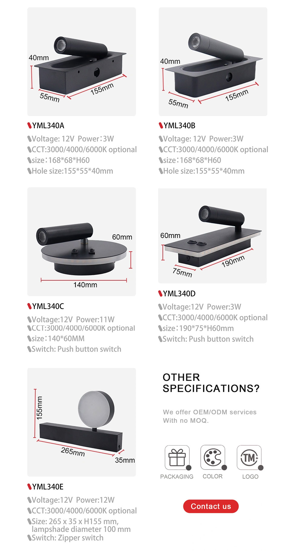 DAMAVO LED wall reading light,wall mount reading light,reading wall light with switch ODM