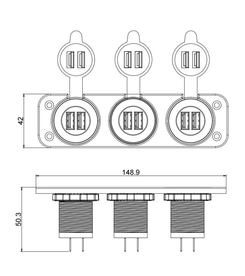 רכזת USB 12V לרכב, RV USB, מתאם מטען לרכב עם יציאות כפולות factory