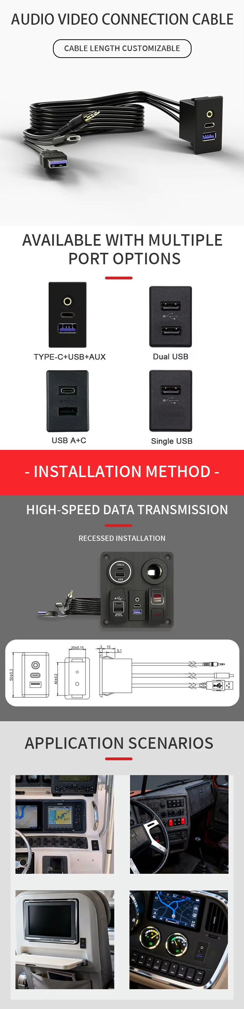 DAMAVO usb flush mount,surface mount usb port,flush mount usb port OEM