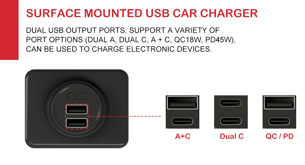 12V surface mount usb port usb charger port usb power outlet custom