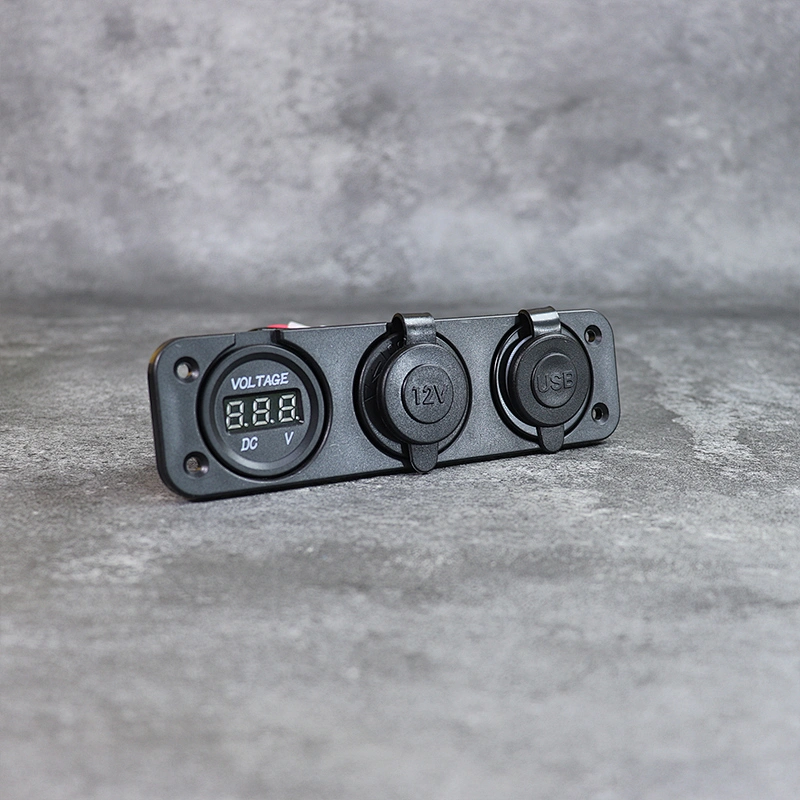 Pengisi daya mobil DAMAVO dengan voltmeter port tipe C dan dudukan panel sakelar